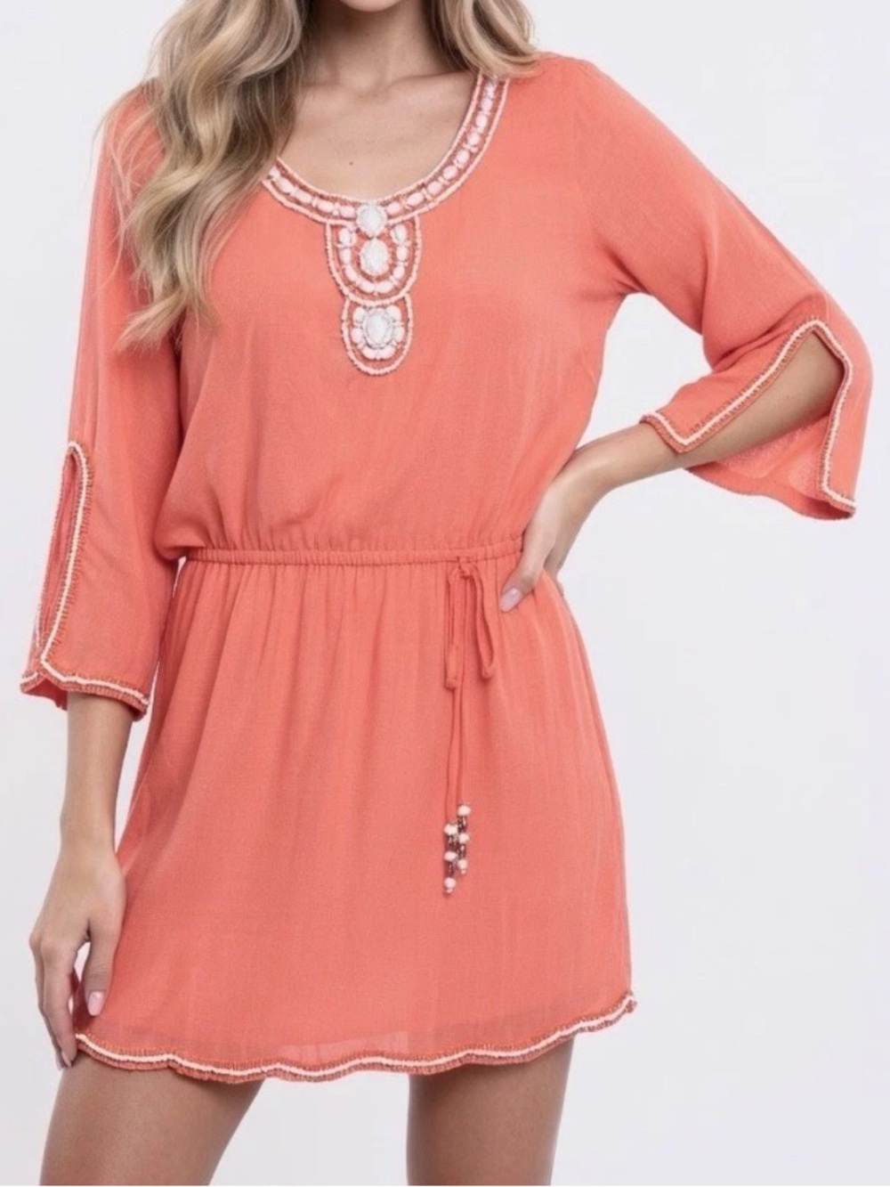 < Lilly Pulitzer Delisa Coral Beaded Mini Dress >